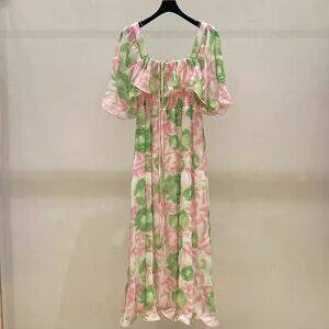 Ganni Pink and Green Floral Maxi Dress